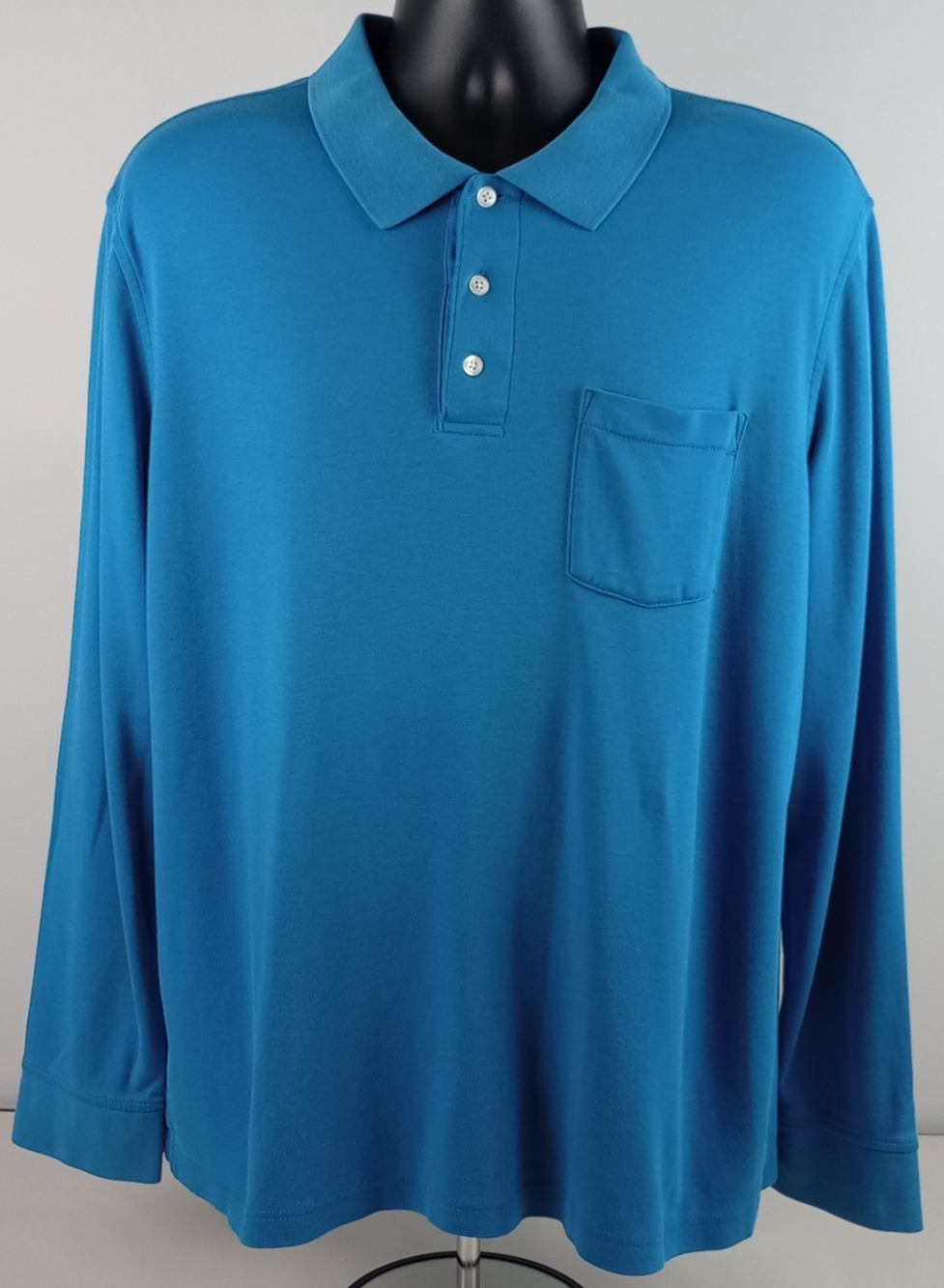 Croft & Barrow Men's XL Light Blue Long Sleeve Soft Polo Shirt Pocket